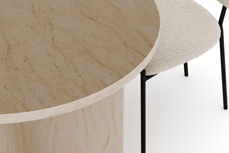 Dano Matbord 180 cm med 4 Gemmiano Matstolar - Travertin / Vit Bouclé - Möbler - Bord & matgrupper - Matgrupper