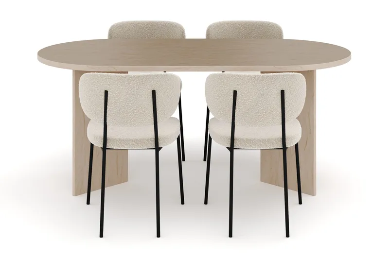 Dano Matbord 180 cm  med 4 Gemmiano Matstolar - Travertin / Vit Bouclé - Möbler - Bord & matgrupper - Matgrupper