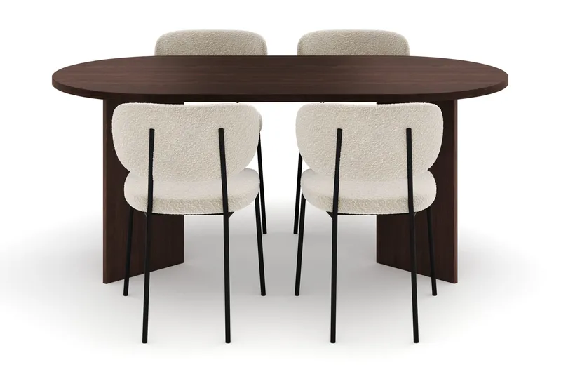 Dano Matbord 180 cm  med 4 Gemmiano Matstolar - Valnöt / Vit Bouclé - Möbler - Bord & matgrupper - Matgrupper