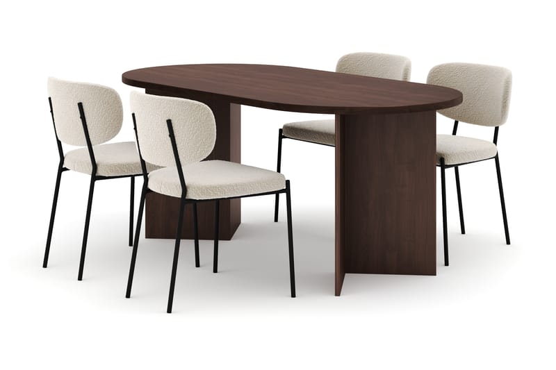 Dano Matbord 180 cm med 4 Gemmiano Matstolar, Valnöt / Vit Bouclé