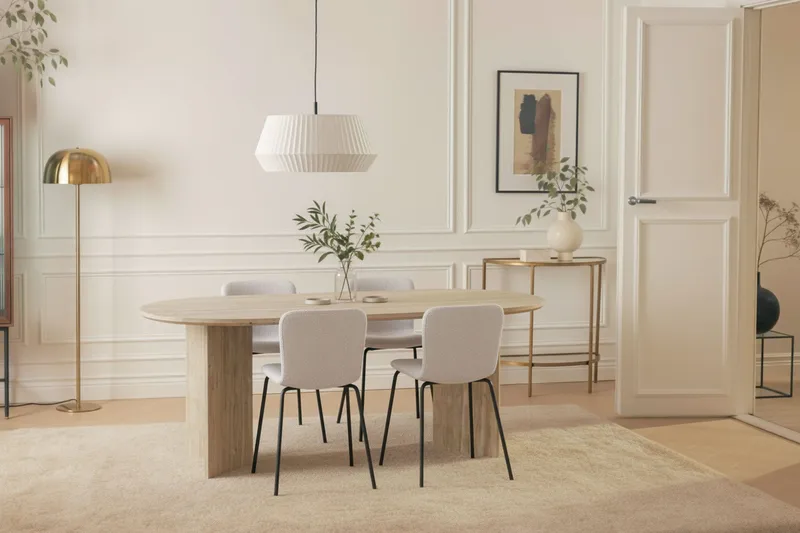 Dano Matbord 180 cm  med 4 Katy Matstolar - Travertin / Vit - Möbler - Bord & matgrupper - Matgrupper