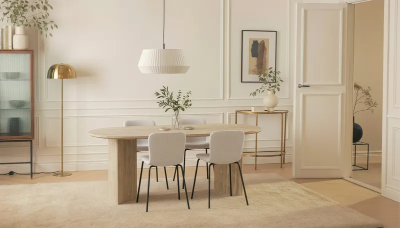 Dano Matbord 180 cm  med 4 Katy Matstolar - Travertin / Vit - Möbler - Bord & matgrupper - Matgrupper