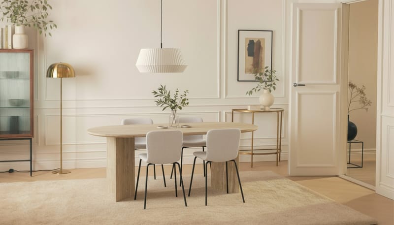 Dano Matbord 180 cm med 4 Katy Matstolar - Travertin / Vit - Möbler - Bord & matgrupper - Matgrupper