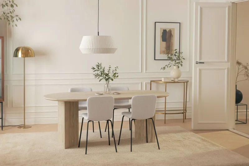 Dano Matbord 180 cm med 4 Katy Matstolar - Travertin / Vit - Möbler - Bord & matgrupper - Matgrupper
