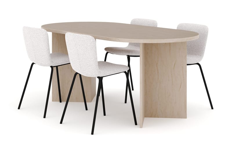 Dano Matbord 180 cm  med 4 Katy Matstolar, Travertin / Vit