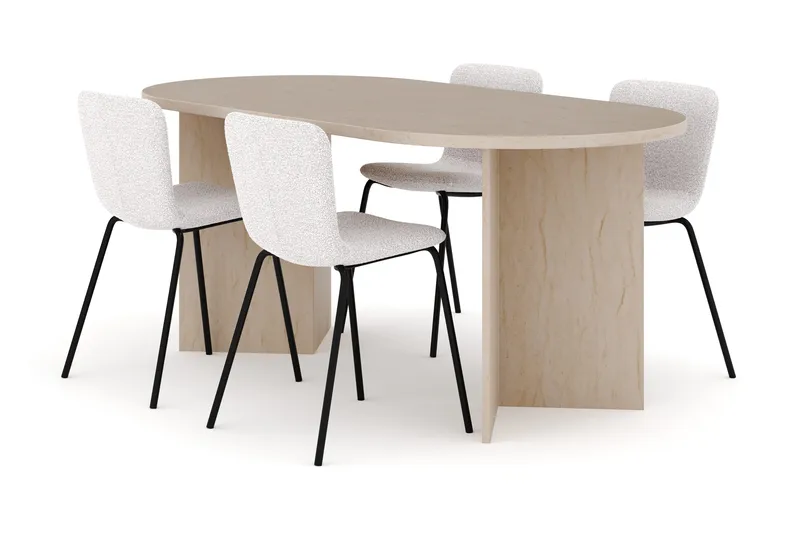 Dano Matbord 180 cm  med 4 Katy Matstolar, Travertin / Vit