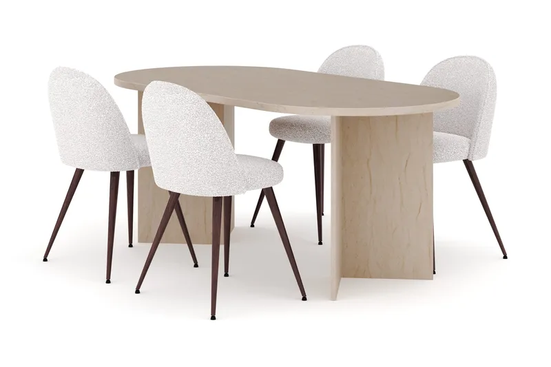 Dano Matbord 180 cm  med 4 Nibe Plus Matstolar, Travertin / Vit