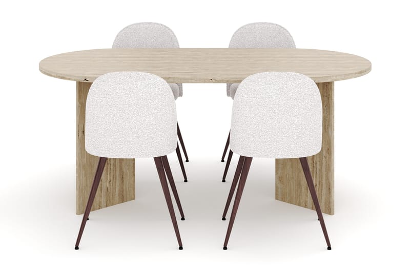 Dano Matbord 180 cm  med 4 Nibe Plus Matstolar - Travertin / Vit - Möbler - Bord & matgrupper - Matgrupper