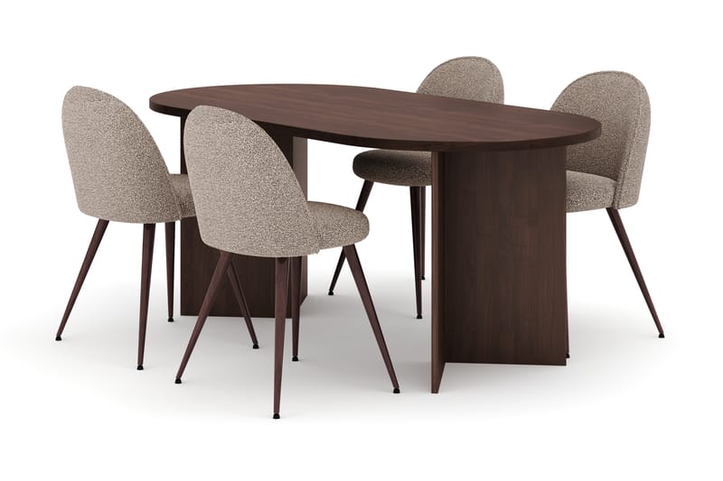 Dano Matbord 180 cm med 4 Nibe Plus Matstolar, Valnöt / Greige