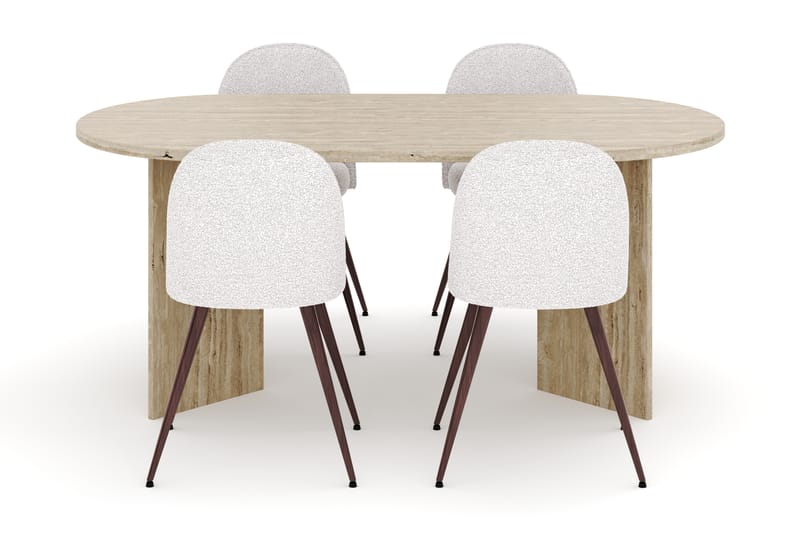 Dano Matbord 180 cm med 4 Nibe Plus Matstolar - Travertin / Vit - Möbler - Bord & matgrupper - Matgrupper