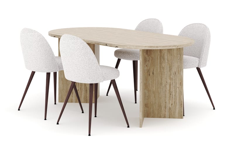 Dano Matbord 180 cm med 4 Nibe Plus Matstolar - Travertin / Vit - Möbler - Bord & matgrupper - Matgrupper