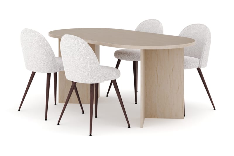 Dano Matbord 180 cm med 4 Nibe Plus Matstolar, Travertin / Vit