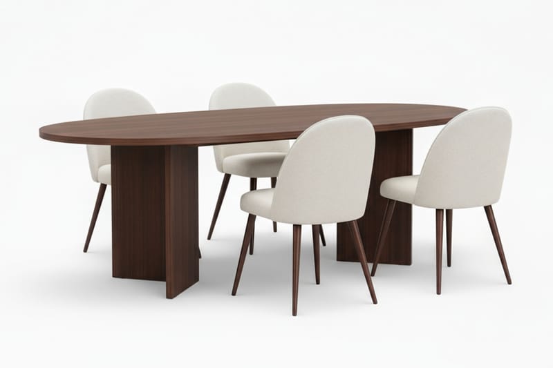 Dano Matbord 180 cm med 4 Nibe Plus Matstolar, Vit/Brun