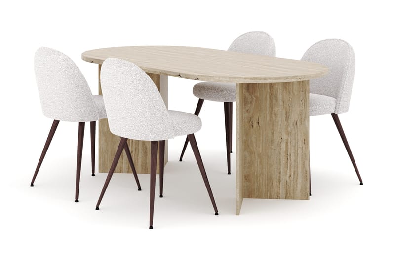 Dano Matbord 180 cm  med 4 Nibe Plus Matstolar - Travertin / Vit - Möbler - Bord & matgrupper - Matgrupper