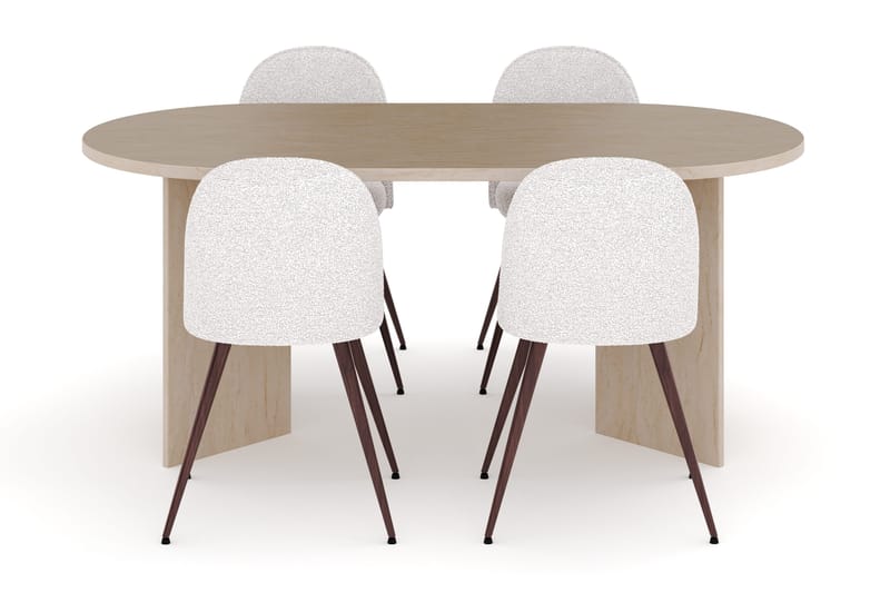 Dano Matbord 180 cm  med 4 Nibe Plus Matstolar - Travertin / Vit - Möbler - Bord & matgrupper - Matgrupper