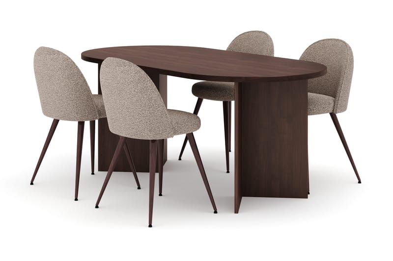 Dano Matbord 180 cm med 4 Nibe Plus Matstolar, Valnöt / Greige