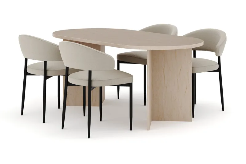 Dano Matbord 180 cm  med 4 Sawako Matstolar - Travertin / Beige - Möbler - Bord & matgrupper - Matgrupper