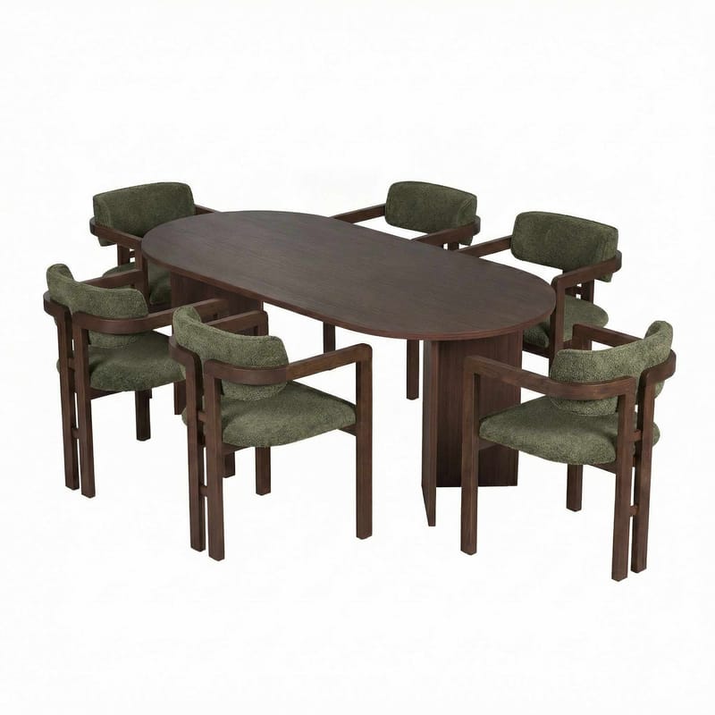Dano Matbord 180 cm med 6 Bonavista Stolar, Milano Walnut, Dark Walnut, Green