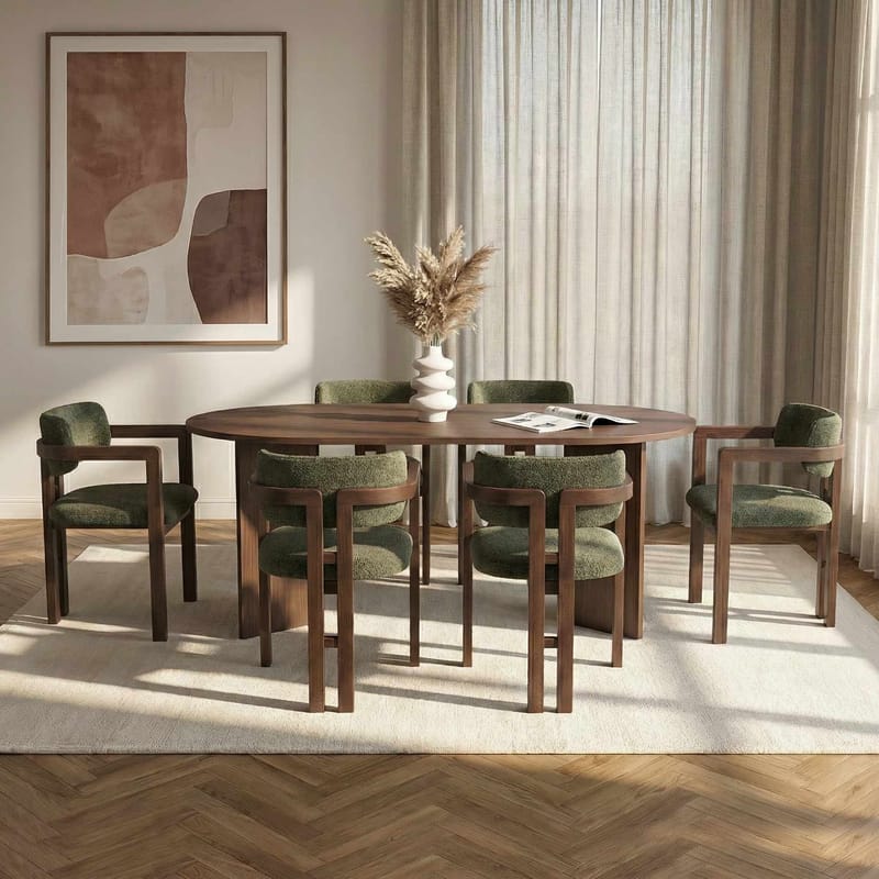 Dano Matbord 180 cm med 6 Bonavista Stolar - Milano Walnut, Dark Walnut, Green - Möbler - Bord & matgrupper - Matgrupper