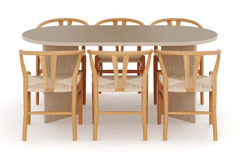 Dano Matbord 180 cm  med 6 Dastoori Matstolar - Travertin / Natur - Möbler - Bord & matgrupper - Matgrupper