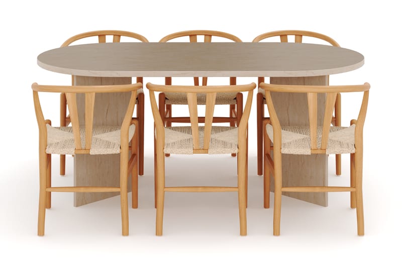 Dano Matbord 180 cm med 6 Dastoori Matstolar - Travertin / Natur - Möbler - Bord & matgrupper - Matgrupper