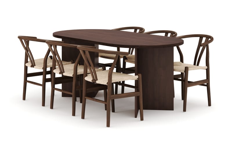 Dano Matbord 180 cm med 6 Dastoori Matstolar, Valnöt