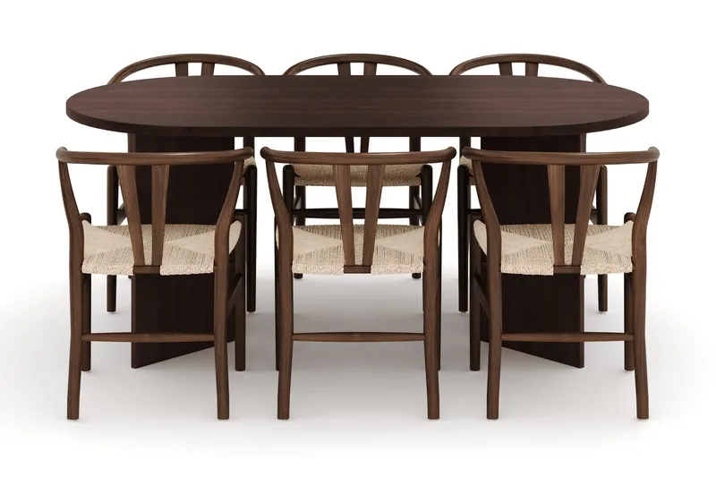 Dano Matbord 180 cm  med 6 Dastoori Matstolar - Valnöt - Möbler - Bord & matgrupper - Matgrupper