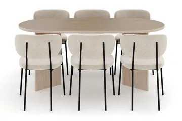 Dano Matbord 180 cm  med 6 Gemmiano Matstolar - Travertin / Vit Bouclé - Möbler - Bord & matgrupper - Matgrupper