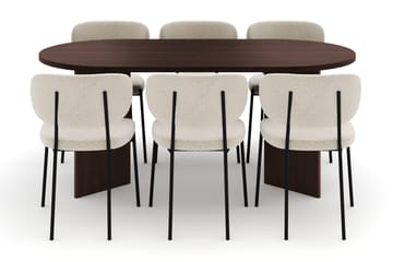 Dano Matbord 180 cm  med 6 Gemmiano Matstolar - Valnöt / Vit Bouclé - Möbler - Bord & matgrupper - Matgrupper
