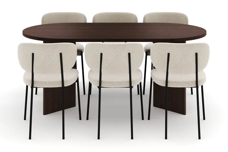 Dano Matbord 180 cm  med 6 Gemmiano Matstolar - Valnöt / Vit Bouclé - Möbler - Bord & matgrupper - Matgrupper