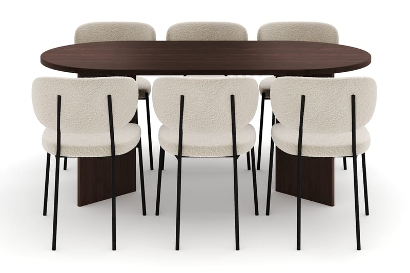 Dano Matbord 180 cm med 6 Gemmiano Matstolar - Valnöt / Vit Bouclé - Möbler - Bord & matgrupper - Matgrupper