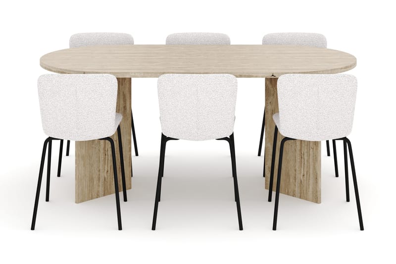 Dano Matbord 180 cm  med 6 Katy Matstolar - Travertin / Vit - Möbler - Bord & matgrupper - Matgrupper
