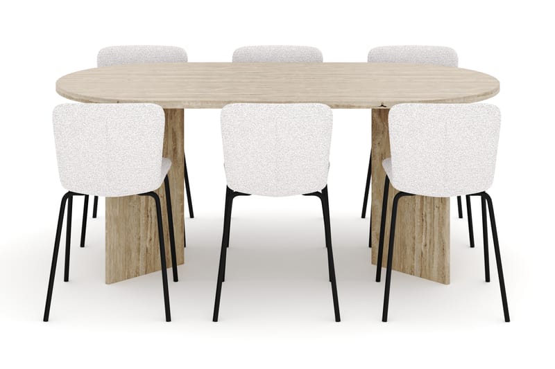 Dano Matbord 180 cm med 6 Katy Matstolar - Travertin / Vit - Möbler - Bord & matgrupper - Matgrupper