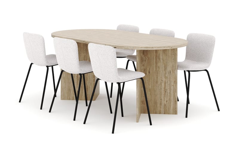 Dano Matbord 180 cm med 6 Katy Matstolar - Travertin / Vit - Möbler - Bord & matgrupper - Matgrupper