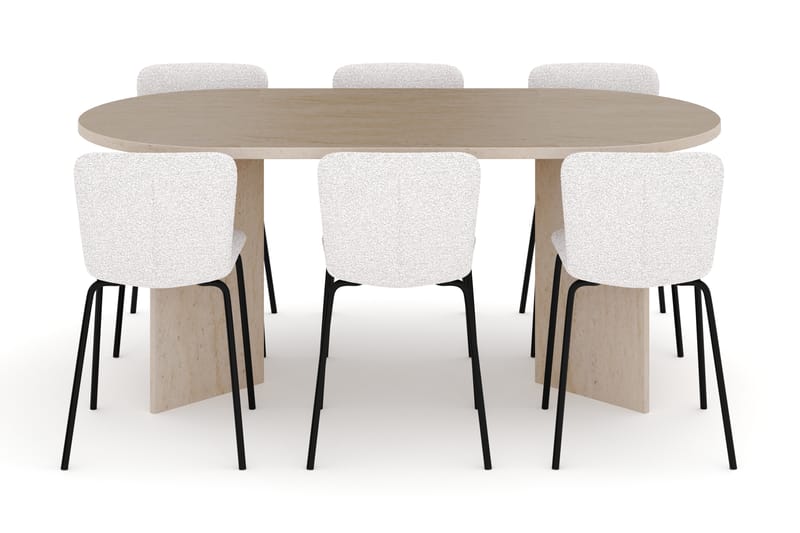 Dano Matbord 180 cm med 6 Katy Matstolar - Travertin / Vit - Möbler - Bord & matgrupper - Matgrupper