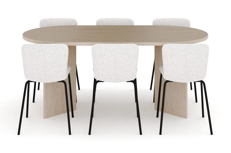 Dano Matbord 180 cm  med 6 Katy Matstolar - Travertin / Vit - Möbler - Bord & matgrupper - Matgrupper