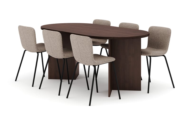 Dano Matbord 180 cm med 6 Katy Matstolar, Valnöt / Greige