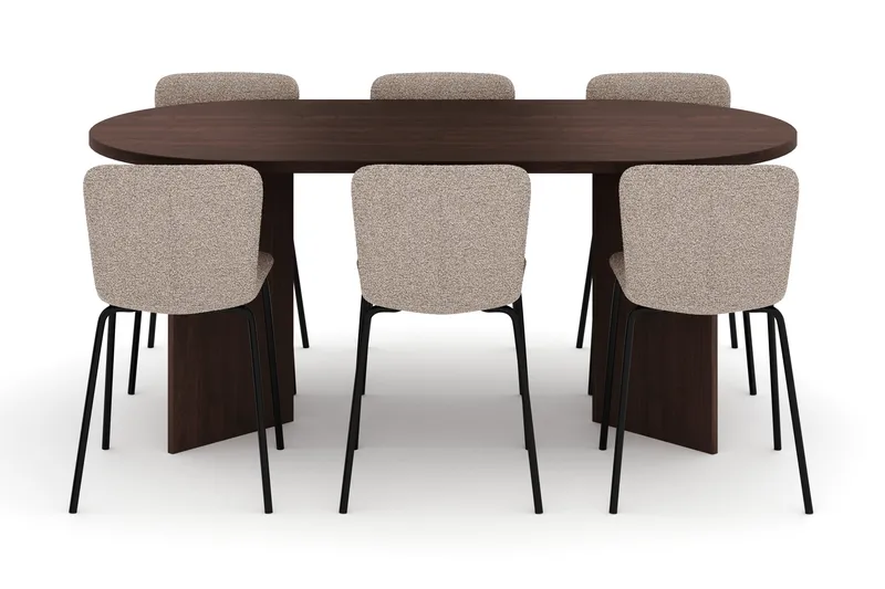 Dano Matbord 180 cm  med 6 Katy Matstolar - Valnöt / Greige - Möbler - Bord & matgrupper - Matgrupper