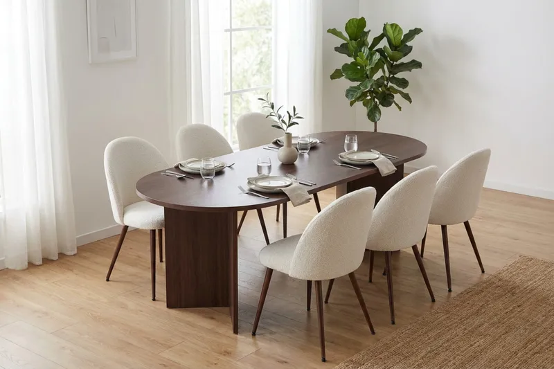 Dano Matbord 180 cm med 6 Nibe Plus Matstolar - Vit/Brun - Möbler - Bord & matgrupper - Matgrupper