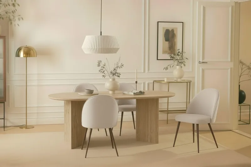 Dano Matbord 180 cm  med 6 Nibe Plus Matstolar - Travertin / Vit - Möbler - Bord & matgrupper - Matgrupper