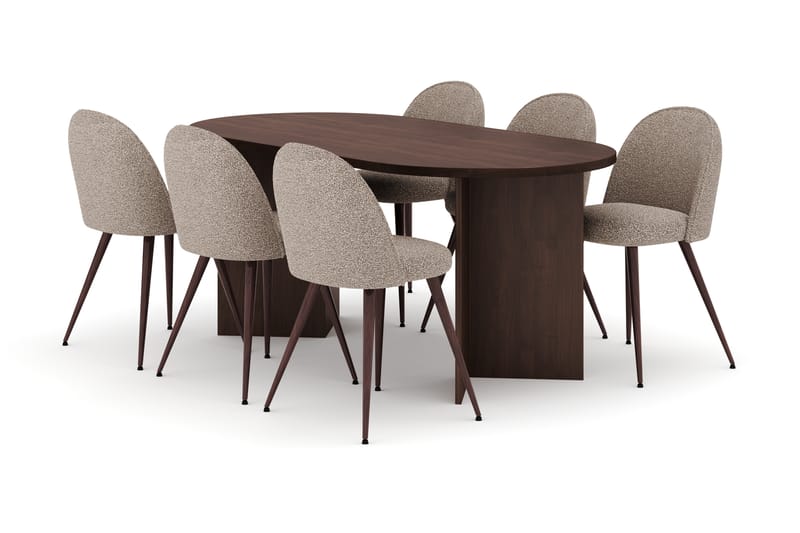 Dano Matbord 180 cm med 6 Nibe Plus Matstolar, Valnöt / Greige