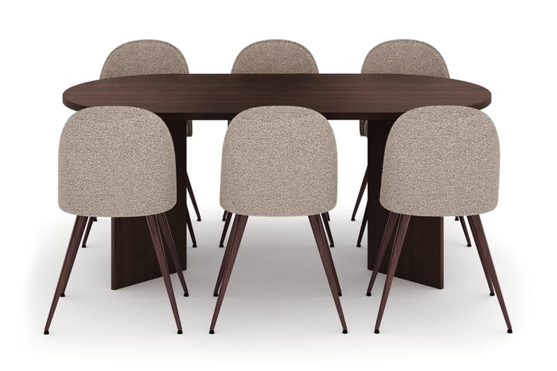 Dano Matbord 180 cm med 6 Nibe Plus Matstolar - Valnöt / Greige - Möbler - Bord & matgrupper - Matgrupper