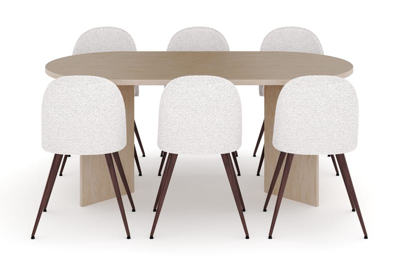 Dano Matbord 180 cm med 6 Nibe Plus Matstolar - Travertin / Vit - Möbler - Bord & matgrupper - Matgrupper