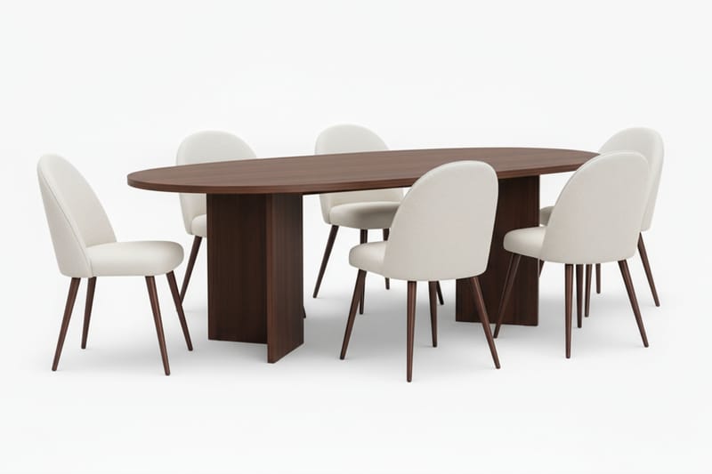 Dano Matbord 180 cm med 6 Nibe Plus Matstolar, Vit/Brun