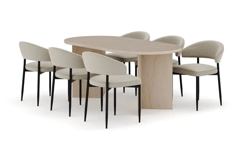 Dano Matbord 180 cm  med 6 Sawako Matstolar - Travertin / Beige - Möbler - Bord & matgrupper - Matgrupper