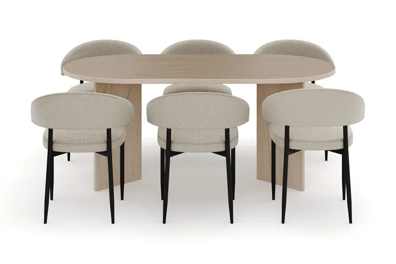 Dano Matbord 180 cm  med 6 Sawako Matstolar - Travertin / Beige - Möbler - Bord & matgrupper - Matgrupper