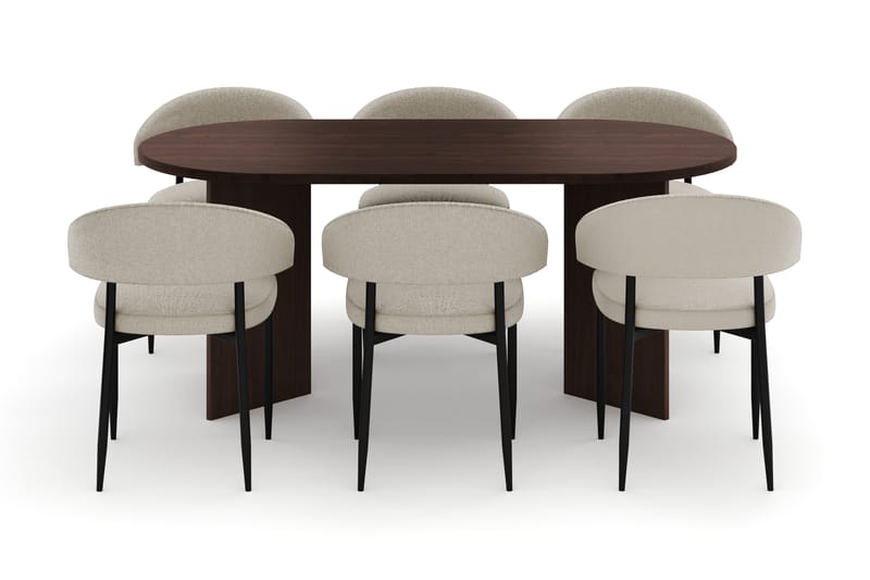 Dano Matbord 180 cm med 6 Sawako Matstolar - Valnöt / Beige - Möbler - Bord & matgrupper - Matgrupper
