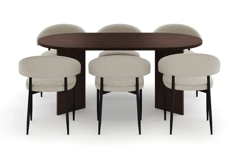 Dano Matbord 180 cm  med 6 Sawako Matstolar - Valnöt / Beige - Möbler - Bord & matgrupper - Matgrupper