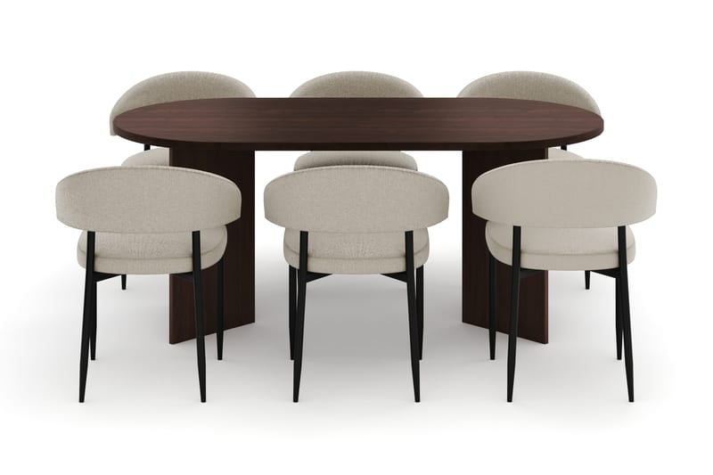 Dano Matbord 180 cm  med 6 Sawako Matstolar - Valnöt / Beige - Möbler - Bord & matgrupper - Matgrupper