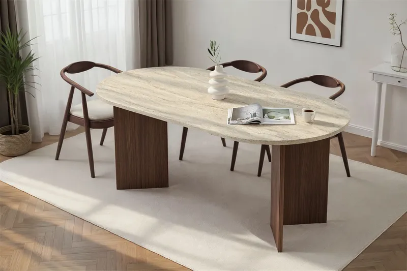 Dano Matbord 180 cm Oval - Travertin och valnöt - Möbler - Bord & matgrupper - Matbord & köksbord